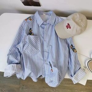 Blue Stripe Donald Duck Embroidered Shirt